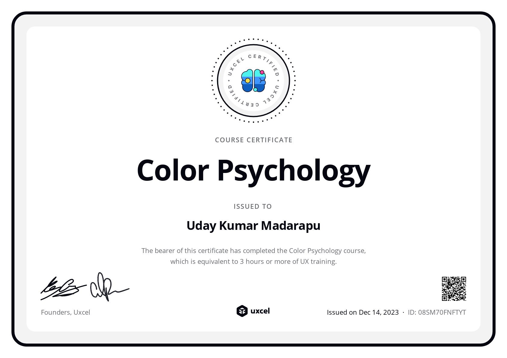 Uday Kumar Madarapu's certificate